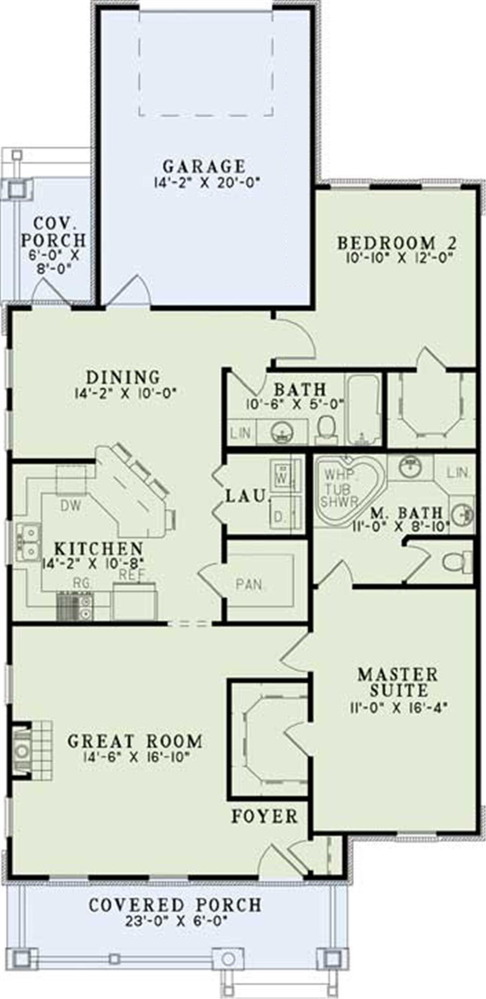 Floor Plan First Story of Bungalow Plan #153-1113